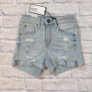 Rue21 High Rise Shortie Cuffed Hem Denim Jean Shorts Light Wash Blue Size 0 NWT